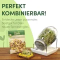 [Das Original Sprossenglas Starter-Set + KRESSESIEB | 1000ml mit hochwertigem Edelstahl-Gitterdeckel, Ständer, Keramikschale + Sprossen-ABC [Druckversion] Keimglas Anzuchtschale - Thumbnail 7