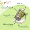 [Das Original Sprossenglas Starter-Set + KRESSESIEB | 1000ml mit hochwertigem Edelstahl-Gitterdeckel, Ständer, Keramikschale + Sprossen-ABC [Druckversion] Keimglas Anzuchtschale - Thumbnail 4