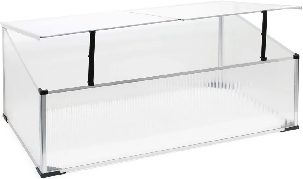 Wiltec Frühbeet Gewächshaus aus Aluminium, 100 x 60 x 40 cm, Gemüsebeet mit arretierbarem Dach und 2 Flügeln, witterungsbeständig, UV-Schutz