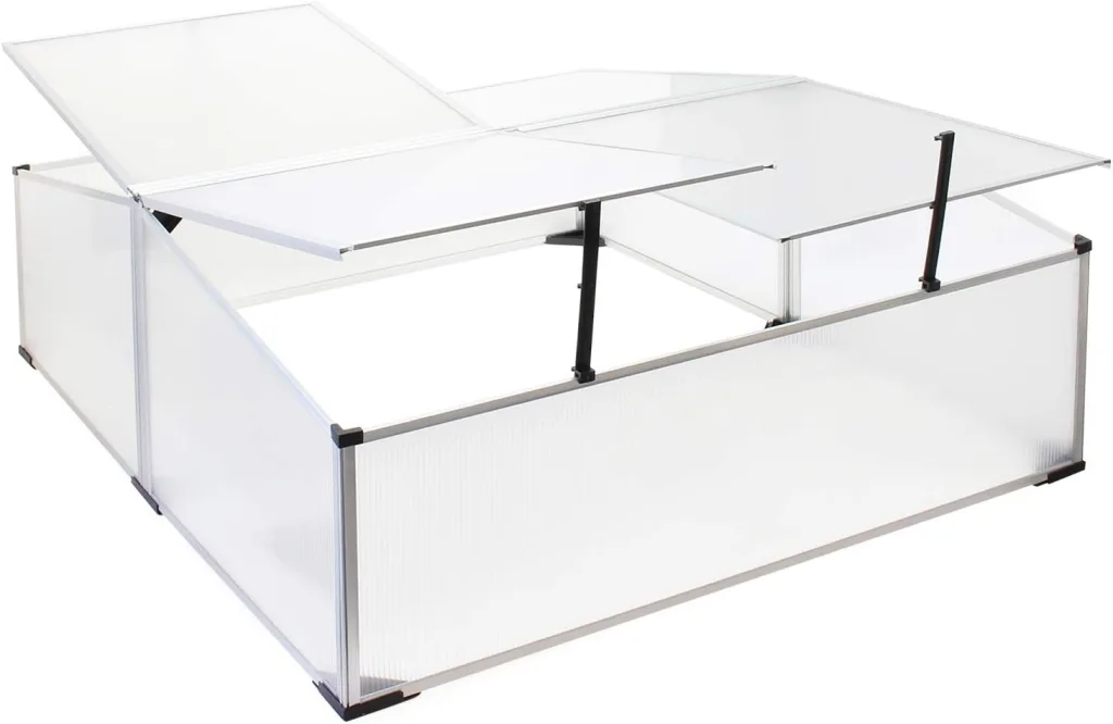 Wiltec Doppel Frühbeet Gewächshaus aus Aluminium, 100 x 120 x 40 cm, Gemüsebeet mit arretierbarem Dach und 4 Flügeln, witterungsbeständig, UV-Schutz