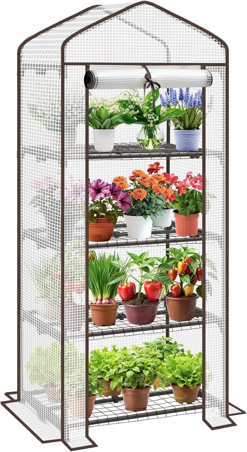 Sekey Mini Tomatengewächshaus mit 4 Regalböden, Folie Gewächshaus Klein Tomatenhaus Balkon Garten, Kleines Foliengewächshaus Stabil 160*70*50 cm, Weiß