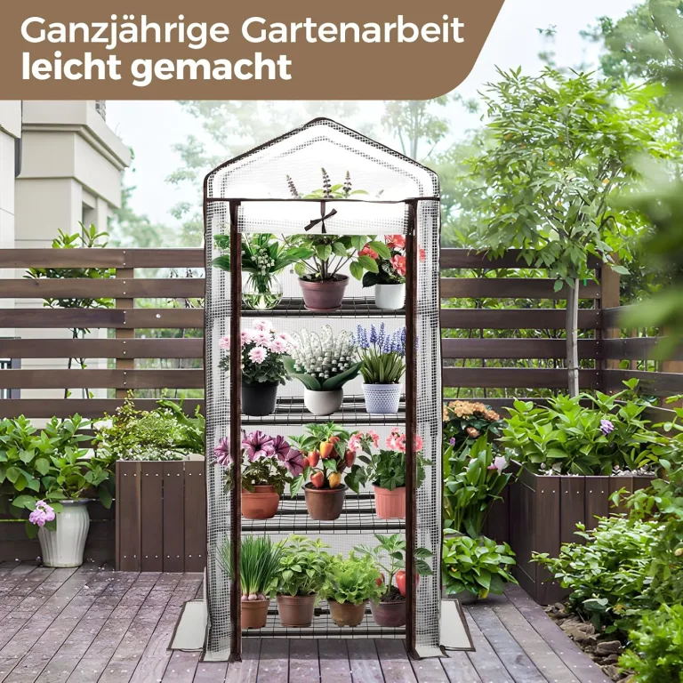 Sekey Mini Tomatengewächshaus mit 4 Regalböden, Folie Gewächshaus Klein Tomatenhaus Balkon Garten, Kleines Foliengewächshaus Stabil 160*70*50 cm, Weiß – Bild 9
