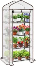 Sekey Mini Tomatengewächshaus mit 4 Regalböden, Folie Gewächshaus Klein Tomatenhaus Balkon Garten, Kleines Foliengewächshaus Stabil 160*70*50 cm, Weiß - Thumbnail 1