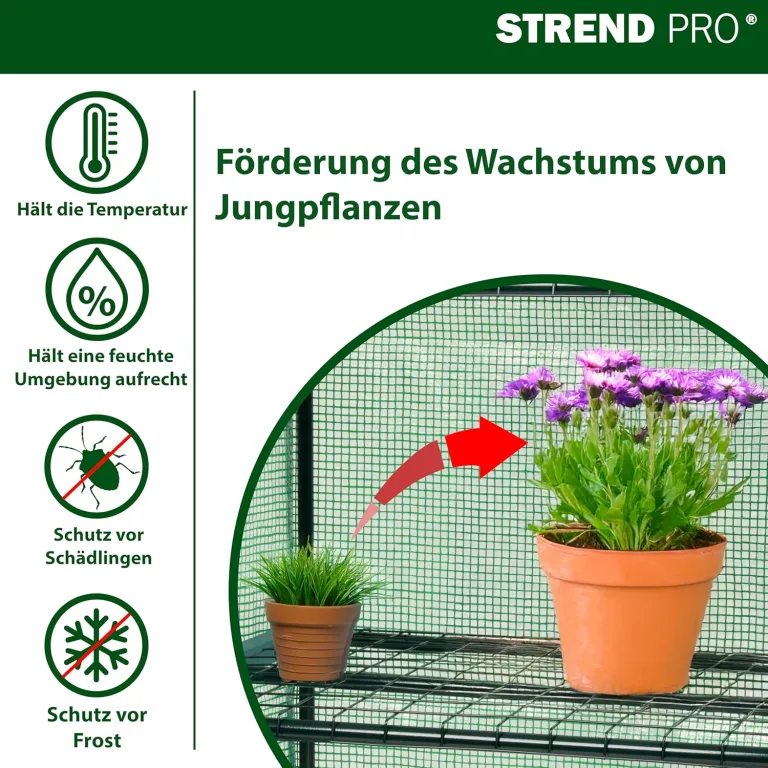 STREND PRO Gewächshaus klein 200 x 69 x 49 cm für optimales Pflanzenwachstum, Mini-Gewächshaus mit 5 Ebenen, inkl. Gewächshausfolie, grünes Gewächshaus, Balkonfolie, Gewächshaus, winterfest – Bild 5