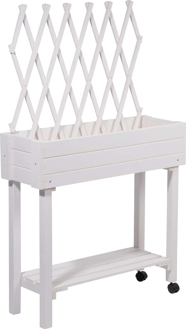 dobar® 58186e rollbares Hochbeet mit Rankgitter | Pflanzkasten auf Rollen | Blumenbeet aus Massiv-Holz | Schmales Kräuterbeet für Garten/Terrasse/Balkon | 79 x 28,5 x 130 cm | Weiß – Bild 3