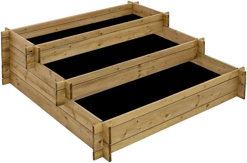 Stufenhochbeet aus Holz, Hochbeet mit unterschiedlichen Pflanzbereichen, Gartenbeet für Gemüse, Kräuter und Blumen