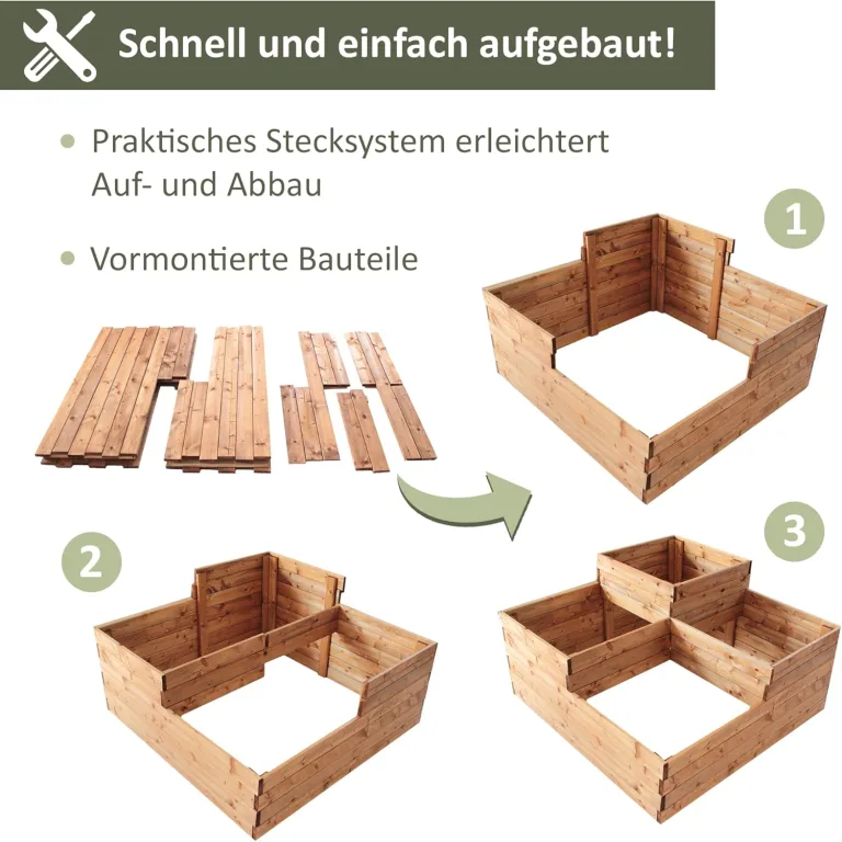 NATIV Pflanzkasten aus Holz | Kräuterbeet mit 4 Pflanzzonen | Hochbeet 90 x 90 cm Grundfläche | Pflanzentreppe aus FSC-zertifiziertem Holz | Blumenkasten mit unterschiedlichen Pflanzebenen – Bild 5