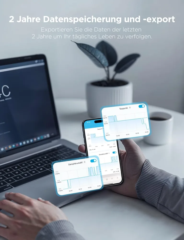 Govee Bluetooth Thermometer Hygrometer Innen, LCD Digital Temperatur luftfeuchtigkeitsmesser mit Benachrichtigungs Alarm, Präzise Thermo-Hygrometer mit APP, Datenspeicherung für Gewächshaus Weinkeller – Bild 7