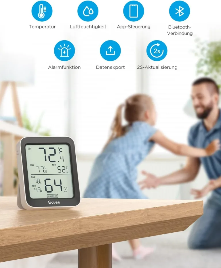 Govee Bluetooth Thermometer Hygrometer Innen, LCD Digital Temperatur luftfeuchtigkeitsmesser mit Benachrichtigungs Alarm, Präzise Thermo-Hygrometer mit APP, Datenspeicherung für Gewächshaus Weinkeller – Bild 3