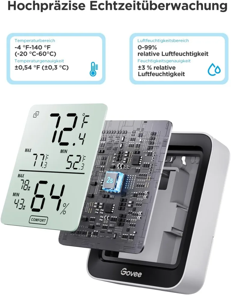 Govee Bluetooth Thermometer Hygrometer Innen, LCD Digital Temperatur luftfeuchtigkeitsmesser mit Benachrichtigungs Alarm, Präzise Thermo-Hygrometer mit APP, Datenspeicherung für Gewächshaus Weinkeller – Bild 4