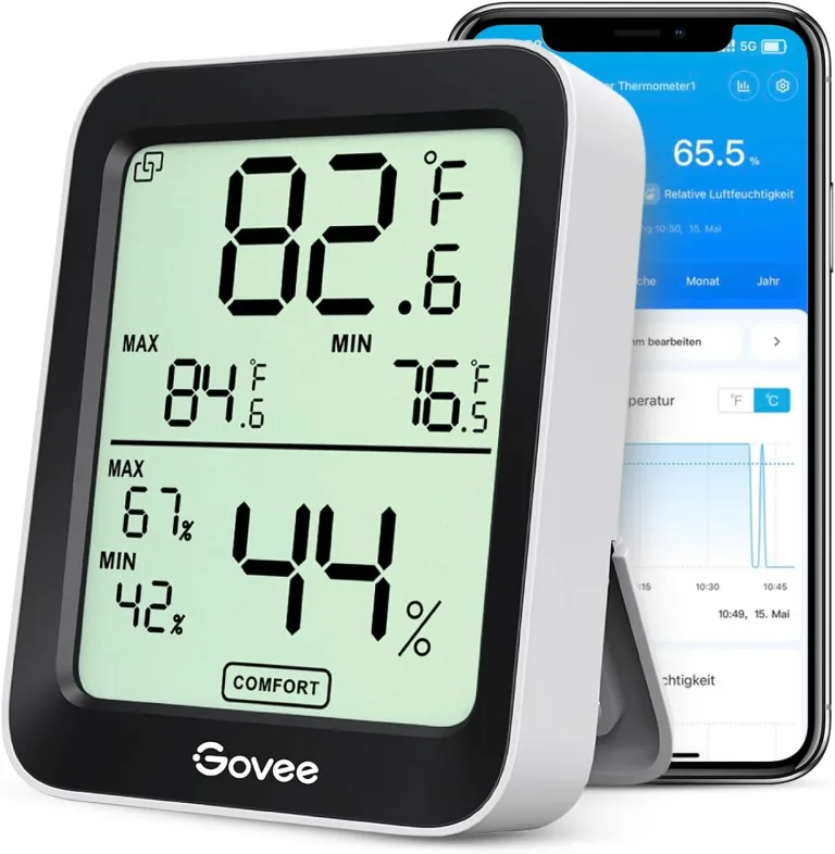 Govee Bluetooth Thermometer Hygrometer Innen, LCD Digital Temperatur luftfeuchtigkeitsmesser mit Benachrichtigungs Alarm, Präzise Thermo-Hygrometer mit APP, Datenspeicherung für Gewächshaus Weinkeller – Bild 1