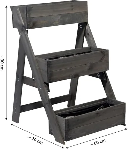 dobar® Dreistufige Pflanztreppe Outdoor aus Massiv-Holz für Balkon und Garten - Blumenbeet mit 3 Pflanzkästen wetterfest lasiert für draußen - 60 x 70 x 90 cm - Anthrazit – Bild 3