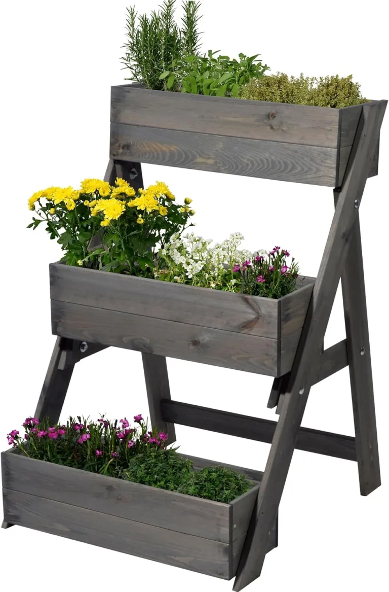 dobar® Dreistufige Pflanztreppe Outdoor aus Massiv-Holz für Balkon und Garten - Blumenbeet mit 3 Pflanzkästen wetterfest lasiert für draußen - 60 x 70 x 90 cm - Anthrazit – Bild 1