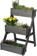 dobar® Dreistufige Pflanztreppe Outdoor aus Massiv-Holz für Balkon und Garten - Blumenbeet mit 3 Pflanzkästen wetterfest lasiert für draußen - 60 x 70 x 90 cm - Anthrazit - Thumbnail 2