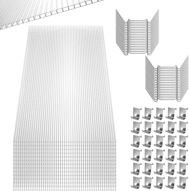 14 Pcs Polycarbonat Hohlkammerplatten Hohlkammerstegplatten Doppelstegplatten transparente Polykarbonat Platten 4 mm stark 60,5 x 121 cm Ersatzteile für Garten Treibhaus Ersatzplatten 10,25 m² – Bild 4