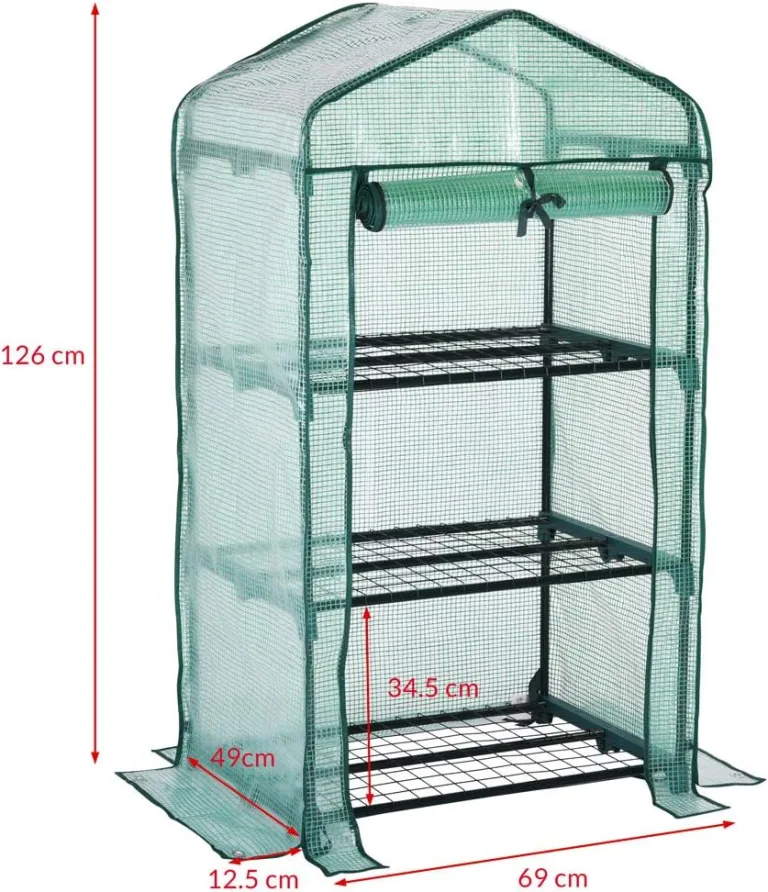 Gardebruk® Gewächshaus Foliengewächshaus platzsparend & stabil mit 3 Ablagen & aufrollbarer Tür Balkon Garten Tomatengewächshaus 126x49x69cm – Bild 6