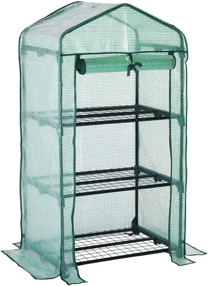 Gardebruk® Gewächshaus Foliengewächshaus platzsparend & stabil mit 3 Ablagen & aufrollbarer Tür Balkon Garten Tomatengewächshaus 126x49x69cm – Bild 2