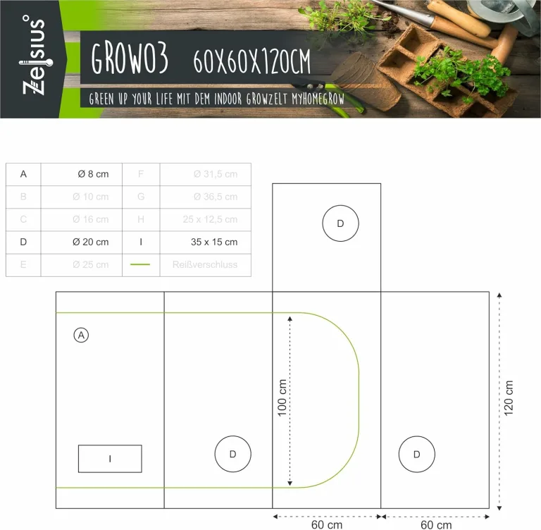 Zelsius Growzelt MyHomeGrow Grow Tent | Indoor Growroom | Growschrank Darkroom Pflanzenzelt Gewächshaus Zuchtzelt (60 x 60 x 120 cm, Grau) – Bild 2