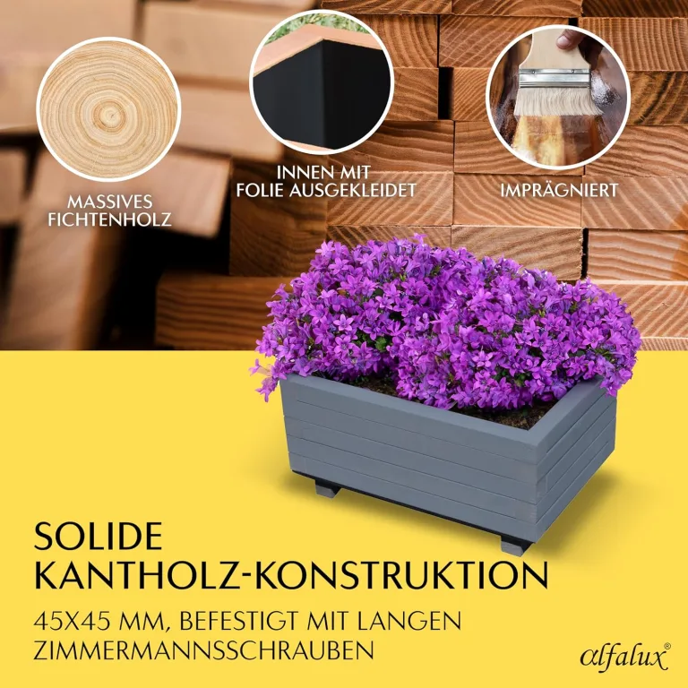 Hochbeet 115 x 40 x 30H cm mit 2 x Wasserablauf Blumenkasten aus Holz Pflanzkübel Garten Balkon Terrasse GRAU ANTHRAZIT AB115KAN4030AN – Bild 3