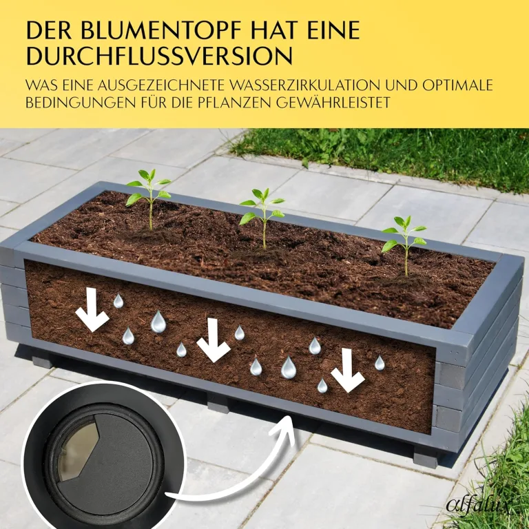 Hochbeet 115 x 40 x 30H cm mit 2 x Wasserablauf Blumenkasten aus Holz Pflanzkübel Garten Balkon Terrasse GRAU ANTHRAZIT AB115KAN4030AN – Bild 4
