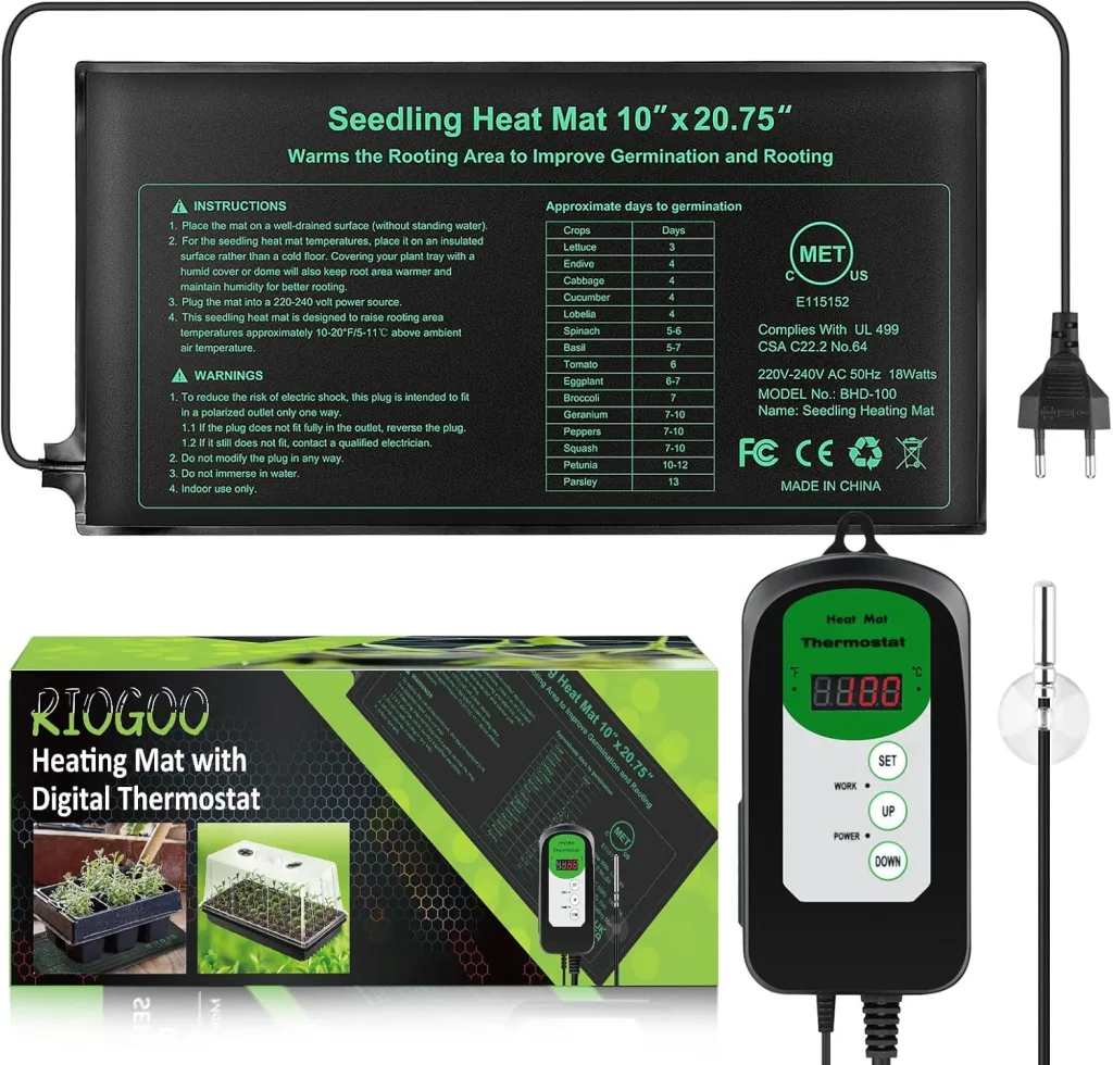 RIOGOO 24 * 52 cm Sämling-Heizmatte und Thermostatregler 68-108 ° F Digitaler Thermostatregler IP68 Wasserdicht (beheizte Matte + Thermostatregler)