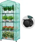 VIVOSUN Tragbares Gewächshaus 68x48x160 cm mit 4 Ebenen, Frühbeet mit Rädern, Grüne PE-Abdeckung, Pflanzenregal für Balkon, Terrasse, Kleinen Garten oder Hinterhof - Thumbnail 1
