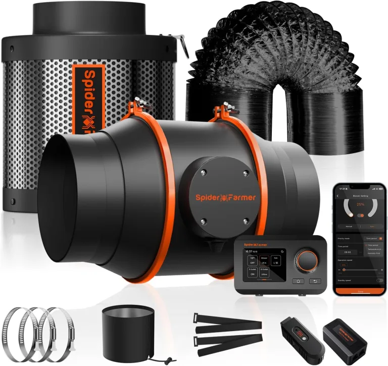 Spider Farmer Rohrventilator 100mm/4 Inch Abluftset mit RJ12 Drehzahlregler, Aktivkohlefilter Abluft Lüftungsset Kohlefilter, 27W Grow Lüfterset, 205 CFM Belüftungssystem für Growzelt, Growbox, Garage – Bild 9