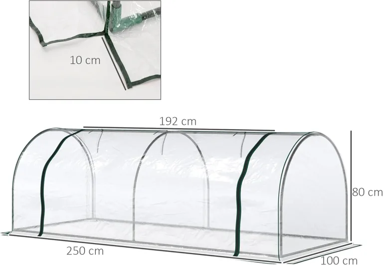 Outsunny Gewächshaus mit Rollfenster winterfest Foliengewächshaus aus Stahl wasserabweisend Treibhaus für Balkon Garten Tomatenhaus mit UV schutz 250x100x80cm Tomatengewächshaus für Gemüse Transparent – Bild 8
