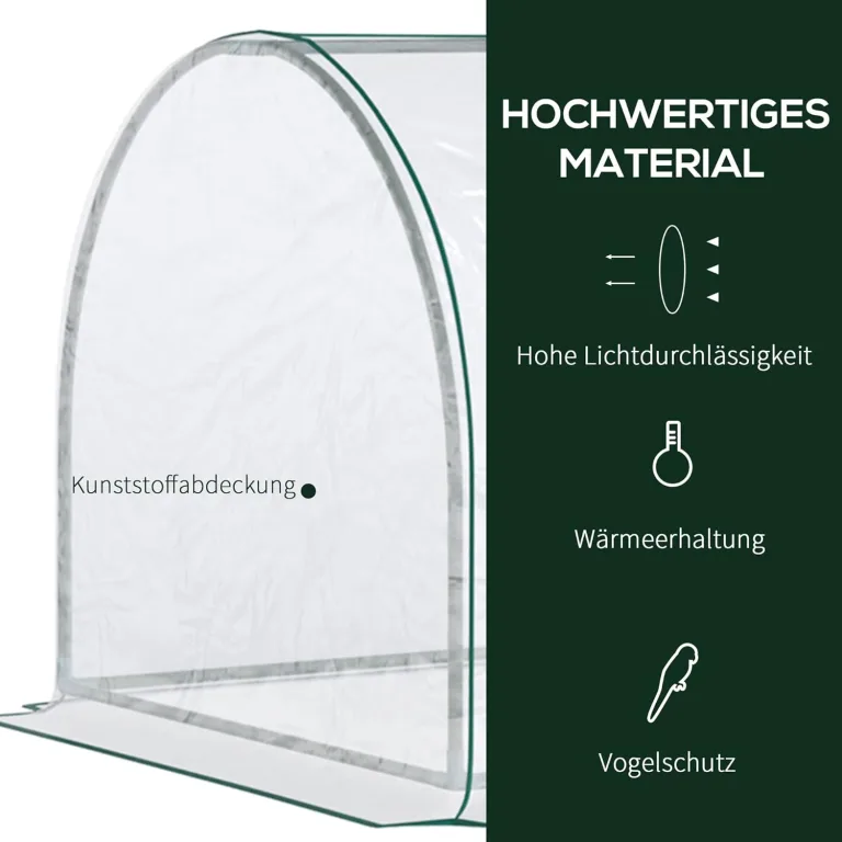 Outsunny Gewächshaus mit Rollfenster winterfest Foliengewächshaus aus Stahl wasserabweisend Treibhaus für Balkon Garten Tomatenhaus mit UV schutz 250x100x80cm Tomatengewächshaus für Gemüse Transparent – Bild 4