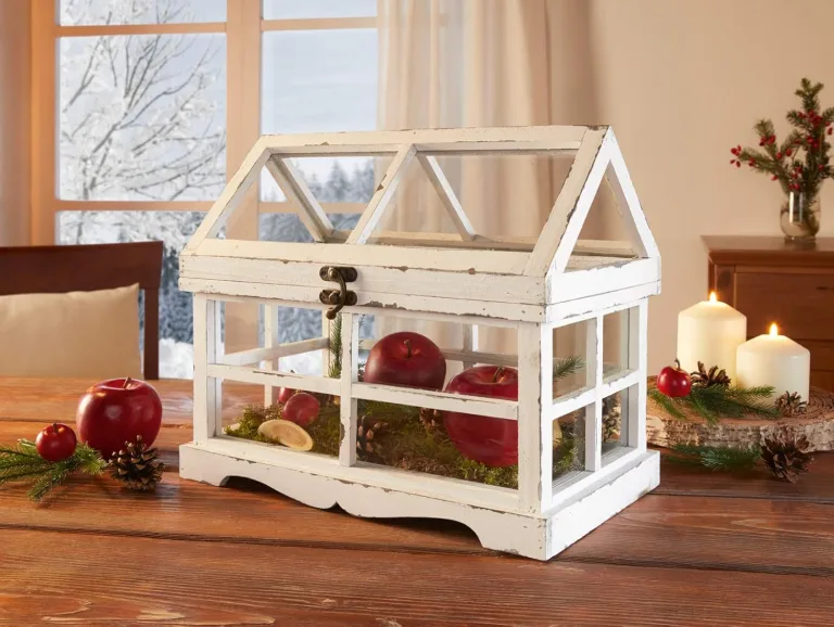 Mini-Gewächshaus “Shabby”, 37x21x31 cm, kleines Terrarium, Treibhaus, Zimmergewächshaus Weiß – Bild 3