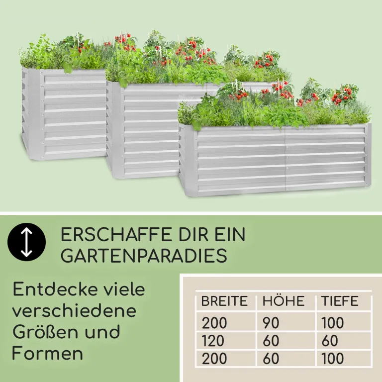 blumfeldt Hochbeet High Grow Straight Material: verzinkter Stahl. Durchmesser: 0,6 mm. Rostschutz. 4x Aluminium Schutzleisten. Maße: 120 x 60 x 60 cm. Volumen: 432 l. Farbe: Silberfarben. – Bild 7