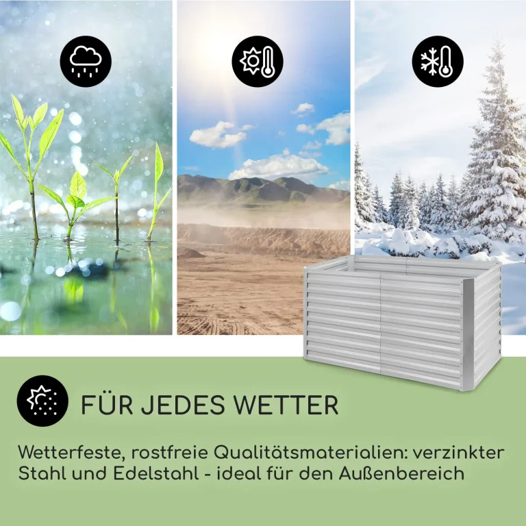 blumfeldt Hochbeet aus Metall, Wetterfestes Stahl-Hochbeet für Balkon & Garten, Rostfreies Hochbeet Verzinkt, Freistehende Hochbeete 200x90x100 cm, 1800L Pflanzkübel Groß für Blumen, Obst, Gemüse – Bild 2