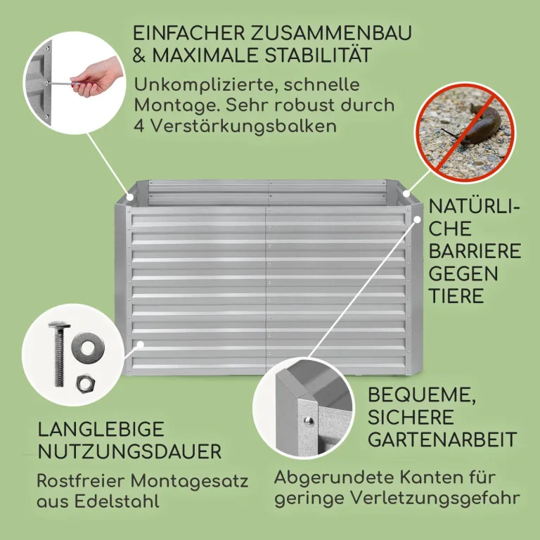 blumfeldt Hochbeet aus Metall, Wetterfestes Stahl-Hochbeet für Balkon & Garten, Rostfreies Hochbeet Verzinkt, Freistehende Hochbeete 200x90x100 cm, 1800L Pflanzkübel Groß für Blumen, Obst, Gemüse – Bild 3