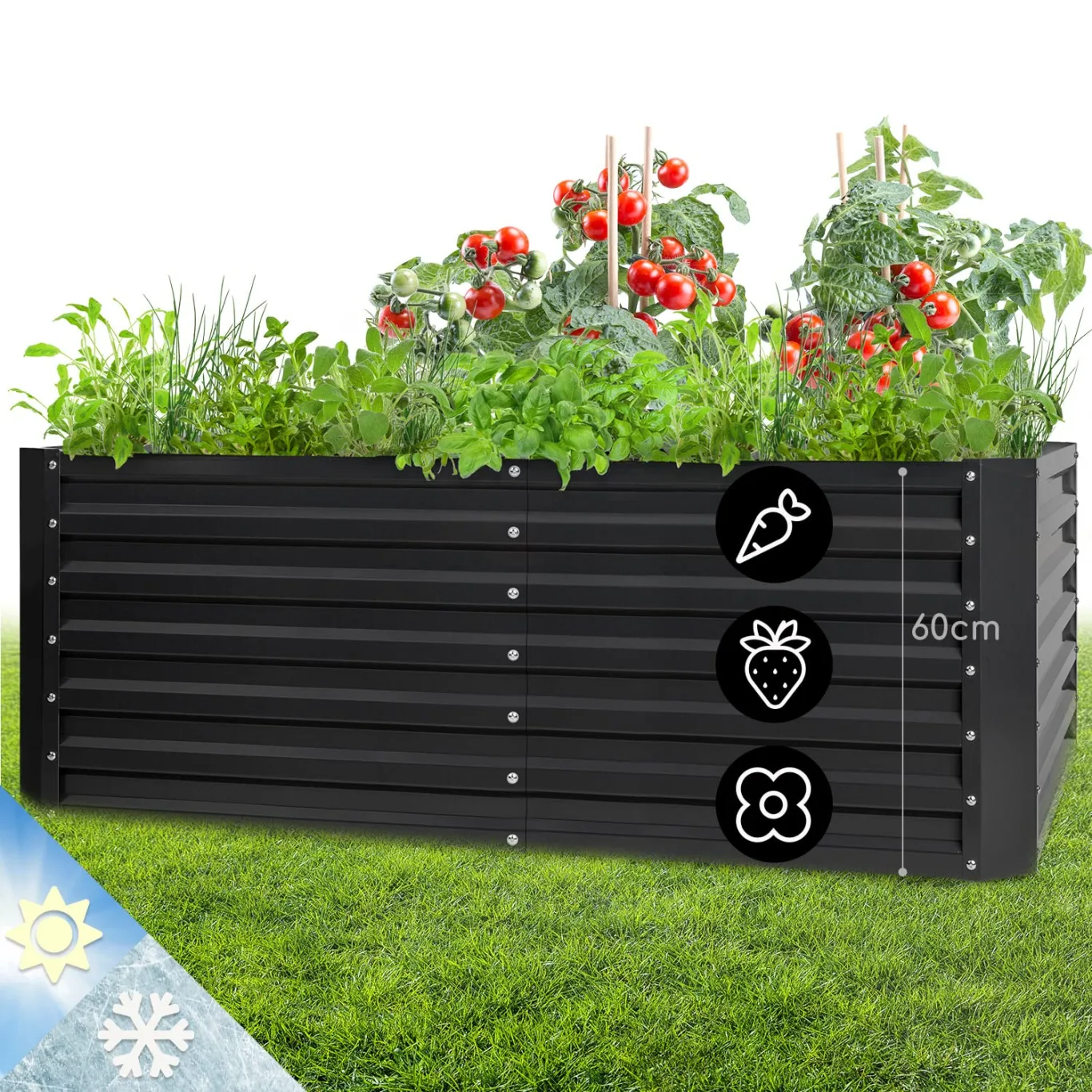 blumfeldt Hochbeet High Grow Straight Material: verzinkter Stahl. Durchmesser: 0,6 mm. Rostschutz. 4x Aluminium Schutzleisten. Maße: 200 x 60 x 100 cm. Volumen: 1200 l. Anthrazit. - Bild 1