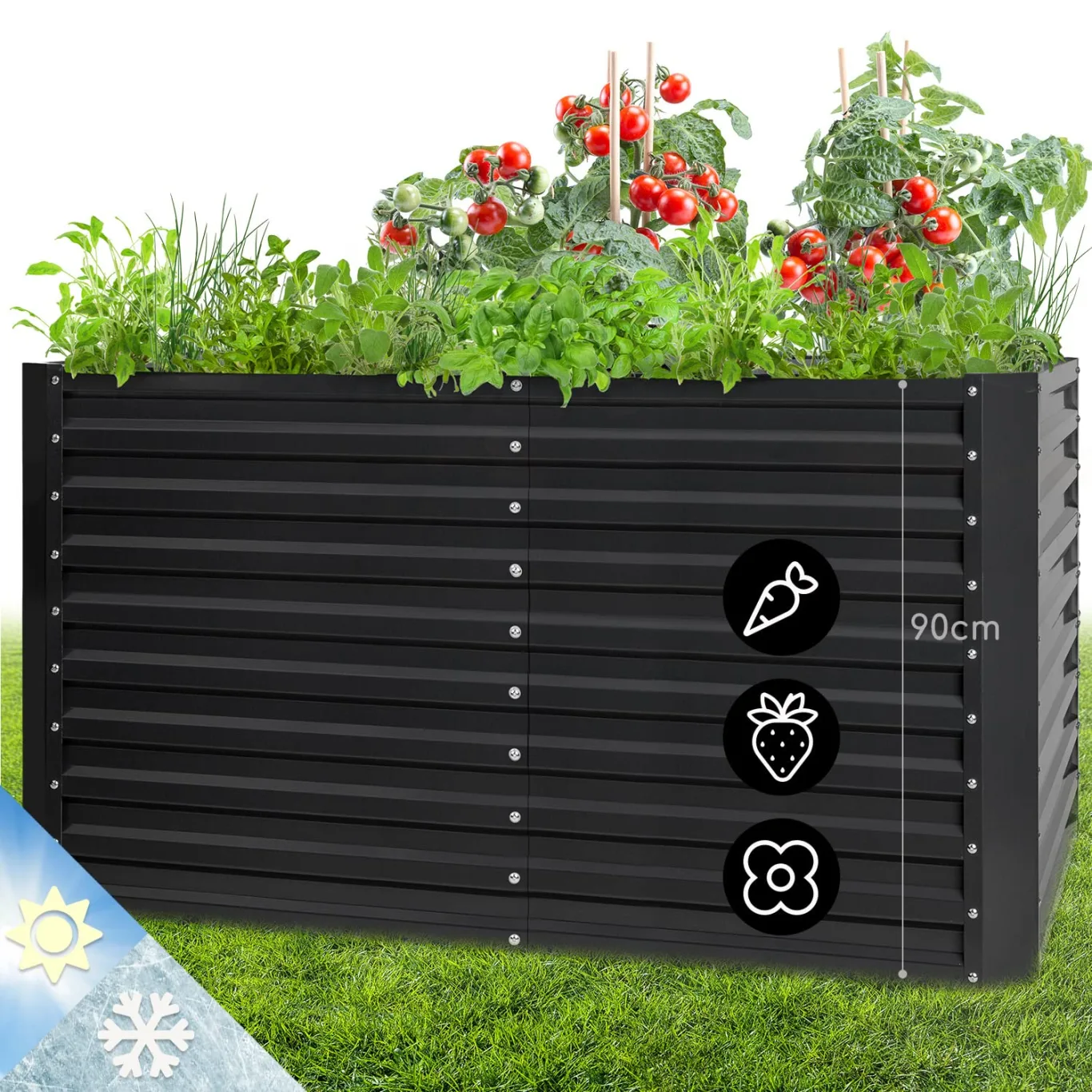 blumfeldt Hochbeet High Grow Straight Material: verzinkter Stahl. Durchmesser: 0,6 mm. Rostschutz. 4X Aluminium Schutzleisten. Maße: 200 x 90 x 100 cm. Volumen: 1800 l. Anthrazit. - Bild 1