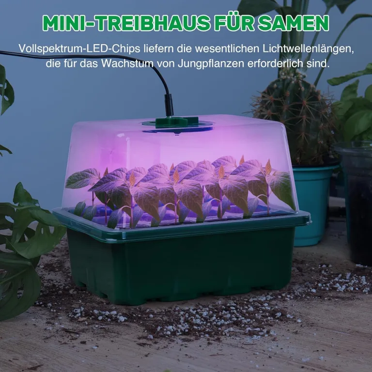Bonviee Mini Gewächshaus Anzucht, 5 Stück Zimmergewächshaus Anzuchtkasten mit Licht, Treibhaus Anzuchtschale mit Hoher Deckel, Setzling Starter Tabletts,Anzuchtset,für Sämling Pflanze, Grün – Bild 4