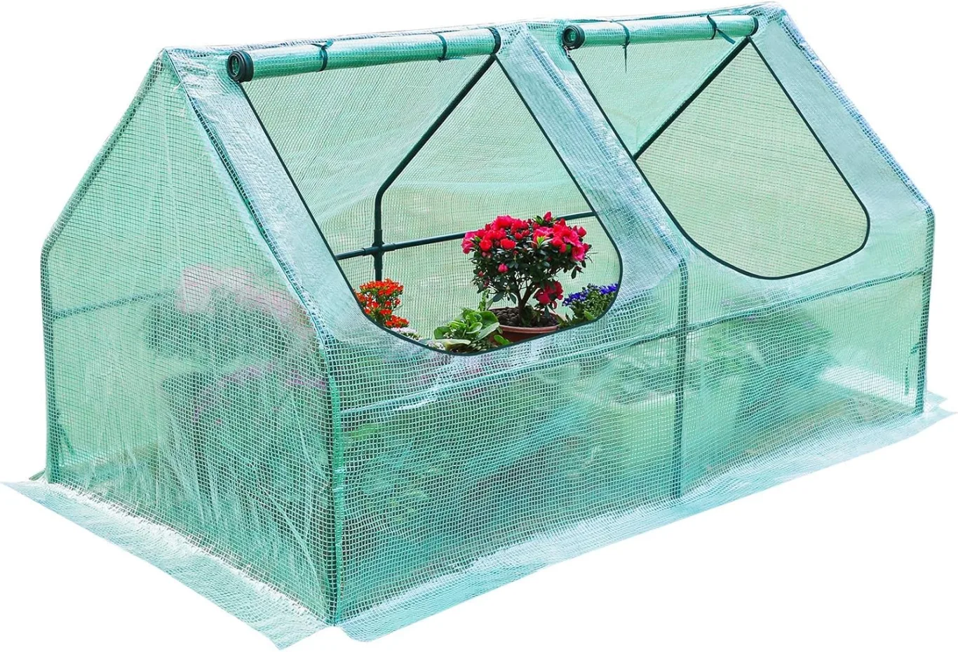 Yorbay Foliengewächshaus Frühbeet Gewächshaus für Tomaten Gemüse Pflanzen, mit UV-beständige Gitternetzfolie und Fernster für Garten zur Aufzucht, Spitzdach, niedrig, Grün, 120 x 60 x 60cm (LxBxH) - Bild 1