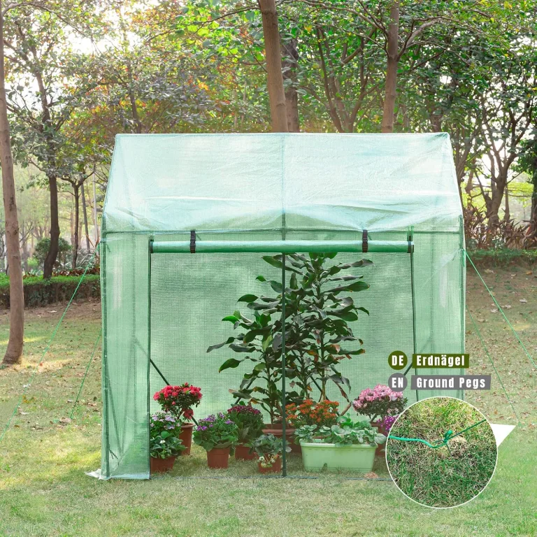 Yorbay Foliengewächshaus Gewächshaus für Tomaten, mit Gitternetzfolie und Fernster für Garten zur Aufzucht, spitzdach, Grün, 200 x 140 x 200cm (LxBxH) – Bild 2