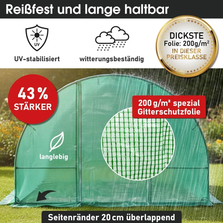 BRAST Gewächshaus Foliengewächshaus mit Stahlfundament | 2x3m - 3x8m | inkl. Erdanker Unkrautvlies & aufrollbare Seitenwände mit Moskitonetz | UV-stabilisierte Gitterschutzfolie 200g/m² | 200x300cm – Bild 5