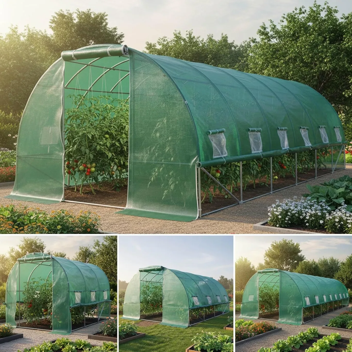 BRAST Gewächshaus Foliengewächshaus mit Stahlfundament | 2x3m - 3x8m | inkl. Erdanker Unkrautvlies & aufrollbare Seitenwände mit Moskitonetz | UV-stabilisierte Gitterschutzfolie 200g/m² | 300x600cm - Bild 1