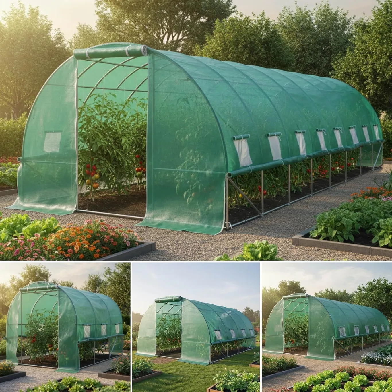 BRAST Gewächshaus Foliengewächshaus mit Stahlfundament | 2x3m - 3x8m | inkl. Erdanker Unkrautvlies & aufrollbare Seitenwände mit Moskitonetz | UV-stabilisierte Gitterschutzfolie 200g/m² | 300x800cm - Bild 1