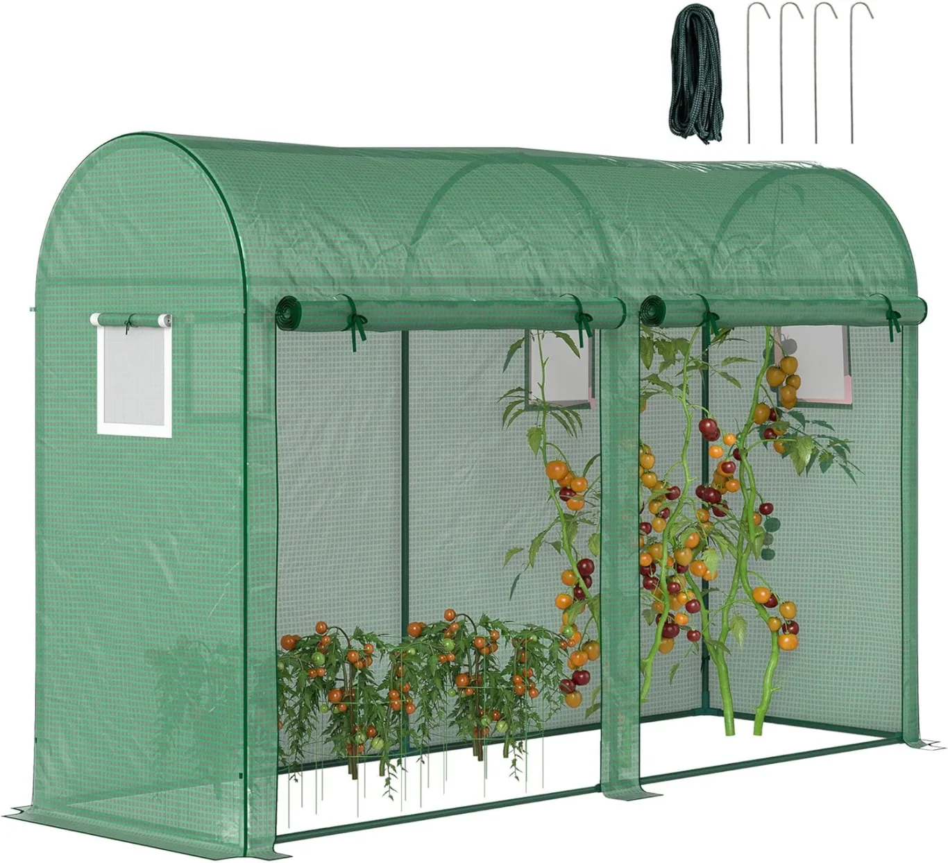 Outsunny Gewächshaus mit Fernster, Tür, Foliengewächshaus aus Stahl, Treibhaus mit PE-Gitterfolie für Balkon, Garten, Tomatenhaus 300x100x200cm, Tomatengewächshaus für Gemüse, Blumen, Pflanzen, Grün - Bild 1