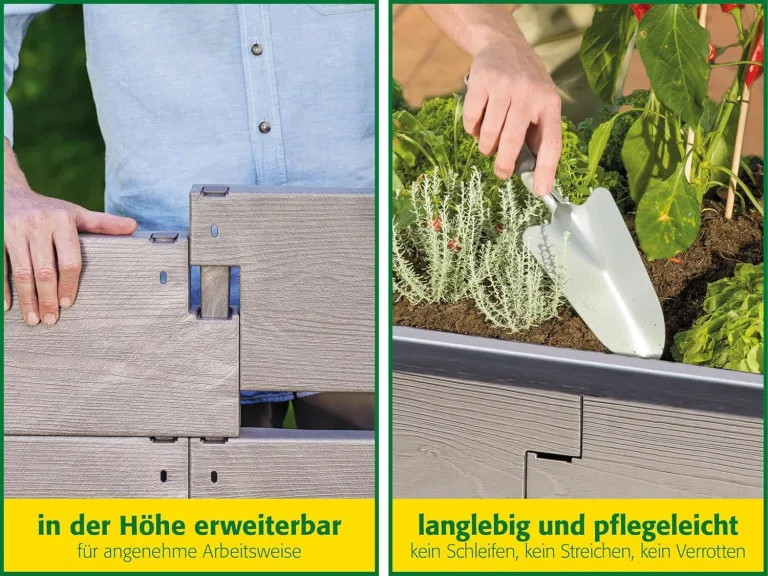 JUWEL Pflanzkasten Timber (Hochbeet für Balkon und Terrasse, mit wasserdichter Pflanzwanne, 130x60x40 cm, einfacher Aufbau durch Stecksystem, inkl. Ablaufschlauch, Pflanzbereich 20 cm hoch) 20469 – Bild 5