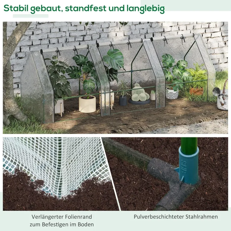 Outsunny Gewächshaus mit 3 Rollfenster, PE-Gitterfolie, Foliengewächshaus aus Stahl, Treibhaus für Balkon, Garten, Tomatenhaus 270x90x90cm, Tomatengewächshaus für Gemüse, Blumen, Pflanzen, Weiß – Bild 6