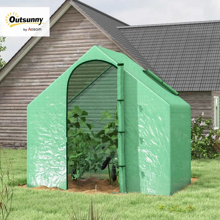 Outsunny Gewächshaus mit Fernster, Rolltür, Winterfest Foliengewächshaus aus Stahl, Treibhaus für Balkon, Garten, Tomatenhaus 180 x 100 x 168 cm, Tomatengewächshaus für Tomaten, Gemüse, Dunkelgrün – Bild 2