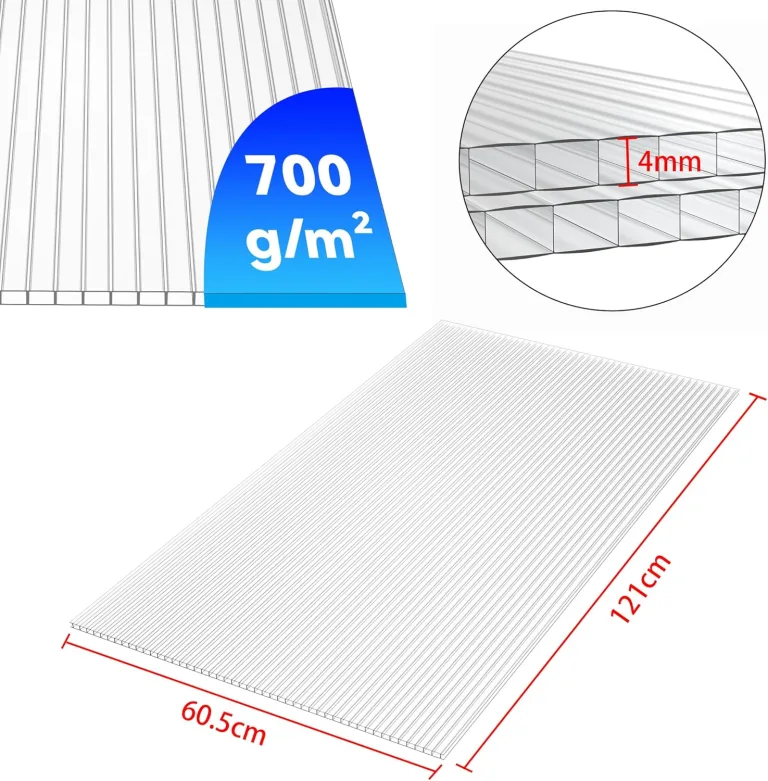 Froadp 14pcs Gewächshausplatten Zuschneidbar Stegplatten UV-Beständigen Polycarbonat Hohlkammerplatten 605x1210x4mm Polycarbonatplatten Transparente Doppelstegplatten für Garten Gewächshäuser – Bild 2