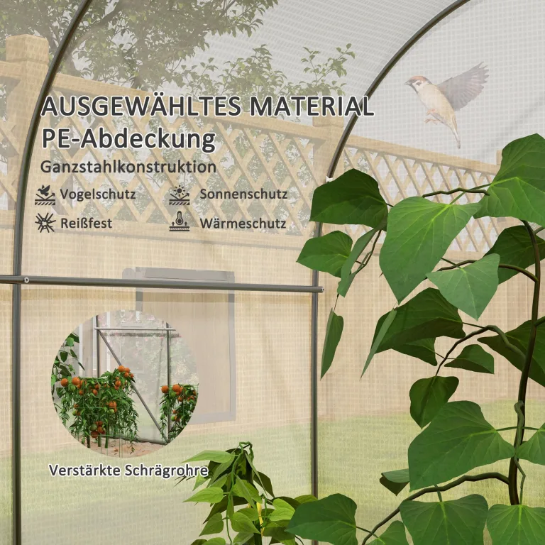 Outsunny Gewächshaus Gartentunnel Abm. 3,5L x 3l x 2H m Tür + 6 aufrollbare Fenster Verzinkter Stahl PE-Plane Hohe Dichte Weiß – Bild 3
