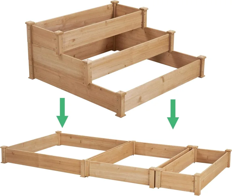 Yaheetech stapelbares Hochbeet 3 Etagen Blumentreppe Stufenbeet Garten Beete Pflanzenbeet Holz Frühbeet für Gemüse, Kräuter, Blumen, 3-stufig, Hellbraun – Bild 5