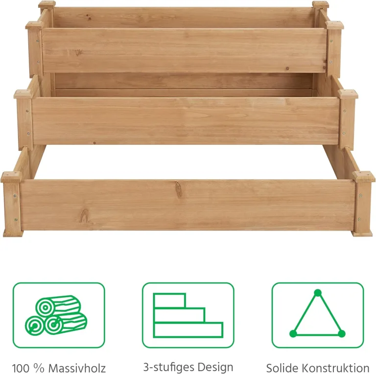 Yaheetech 3 stufiges Hochbeet Holz Balkon Garten Kräuterbeet Frühbeet Gartenbeet Pflanzenbeet Stufenbeet Blumentreppe stapelbar, 120 x 120 x 56 cm – Bild 6