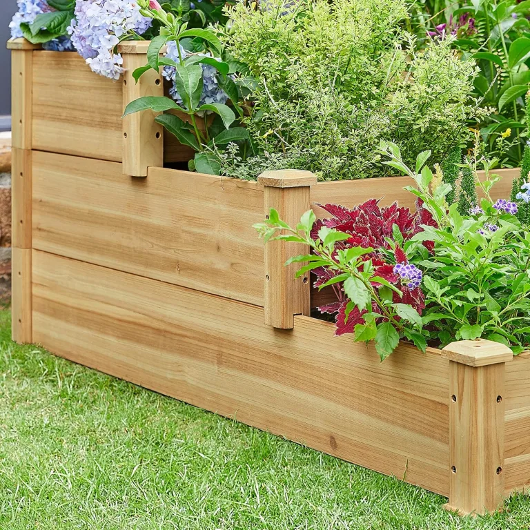 Yaheetech 3 stufiges Hochbeet Holz Balkon Garten Kräuterbeet Frühbeet Gartenbeet Pflanzenbeet Stufenbeet Blumentreppe stapelbar, 120 x 120 x 56 cm – Bild 8